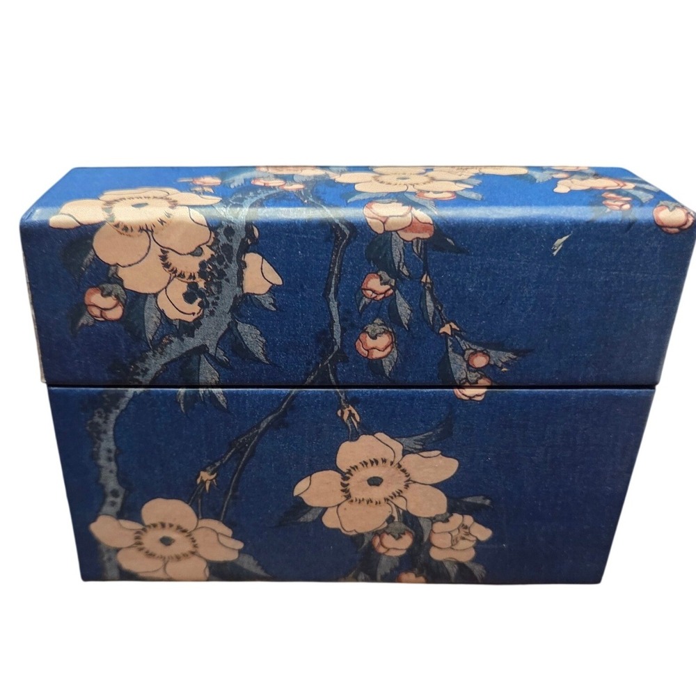 Galison Hokusai Weeping Cherry Woodblock Print Keepsake Box Blue Floral Small - Picture 2 of 6